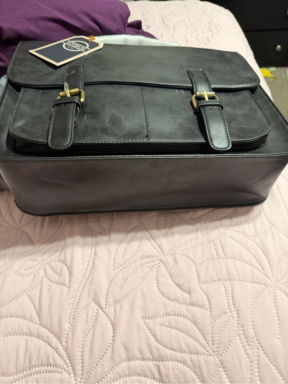 Ecosusi Black Men's Faux Leather Briefcase with Dual Buckle Front